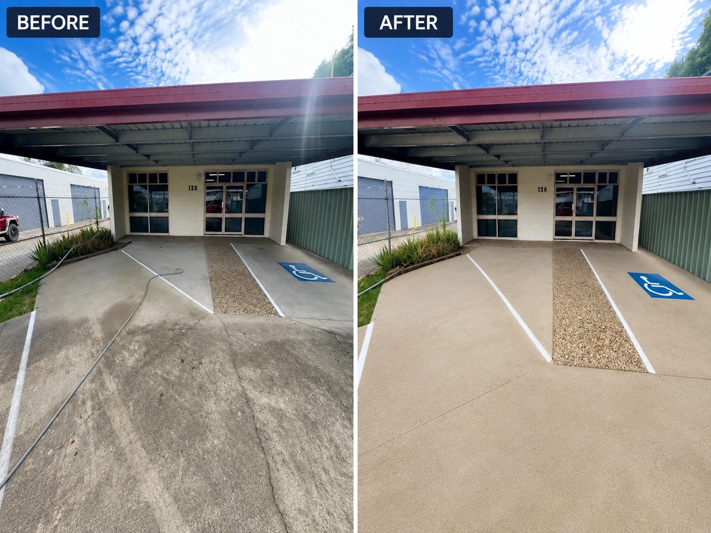 Commercial concrete pressure cleaning before and after