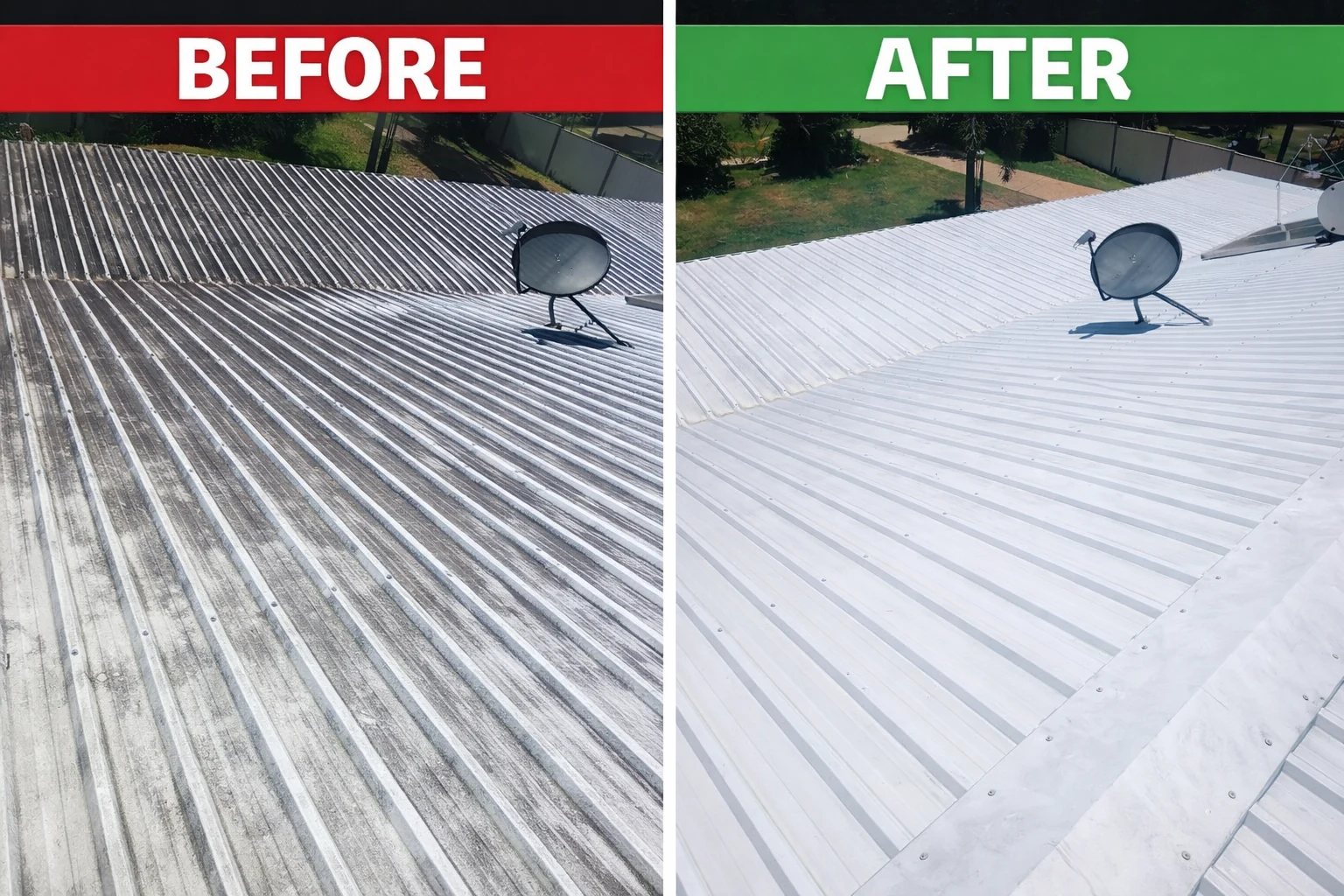 Metal roof cleaning before and after